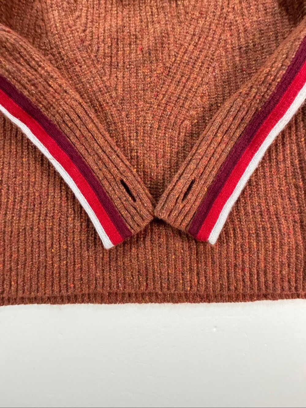 Krimson Klover Snowcat 1/4 Zip Sweater Size Medium Merino Alpaca Rust Stripe Ski - Picture 6 of 11